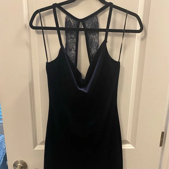 Navy Blue Velvet Dress size L - Picture 2 of 3